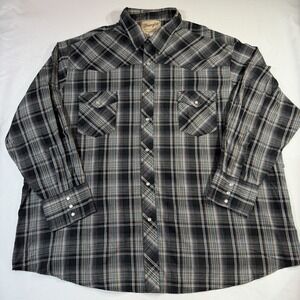 Wrangler Western Men Black Plaid Pearl Snap Shirt Long Sleeve Regular Size 3XL